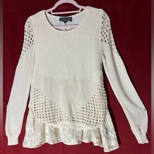 Sunday in Brooklyn Cream Crochet Knit Peplum Sweater